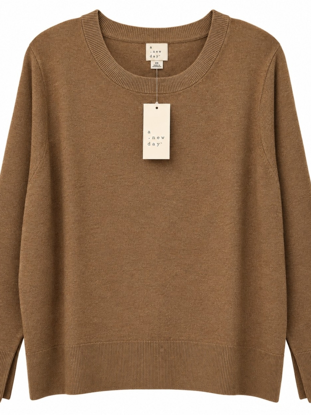 a new day Women's Mini Roll Crewneck Pullover Sweater Crewneck Sweater in Brown